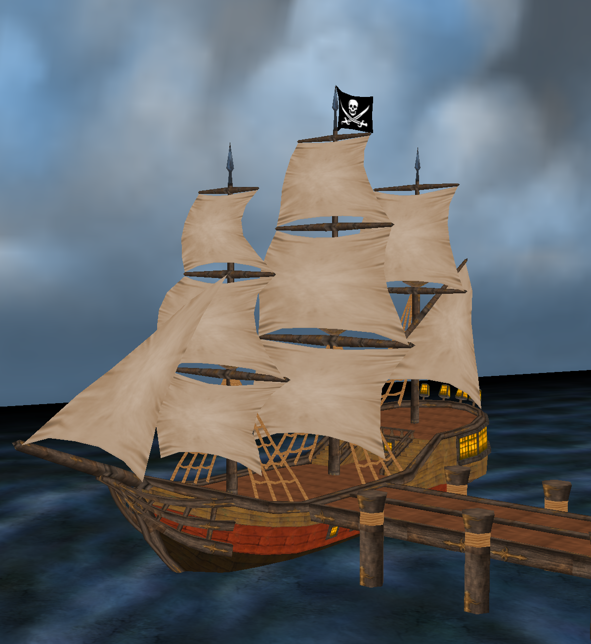 Animated ship orbiting the Sherwood harbor